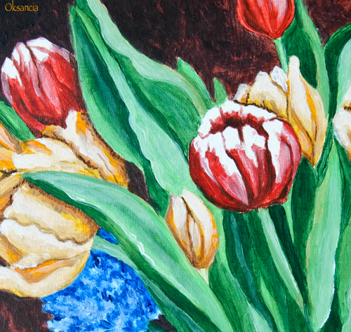 Tulips In Blue Vase by Oksancia on Flickr