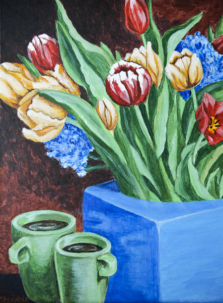 Tulips In Blue Vase by Oksancia on Etsy