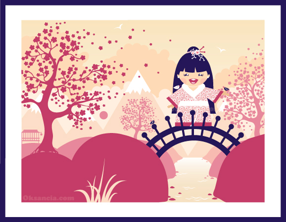 Under The Cherry Blossoms - vector illustration by Oksancia on Istockphoto