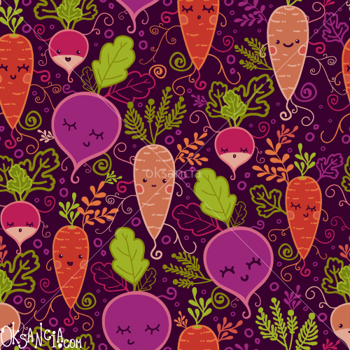 Root Vegetables Characters - vector seamless pattern by Oksancia